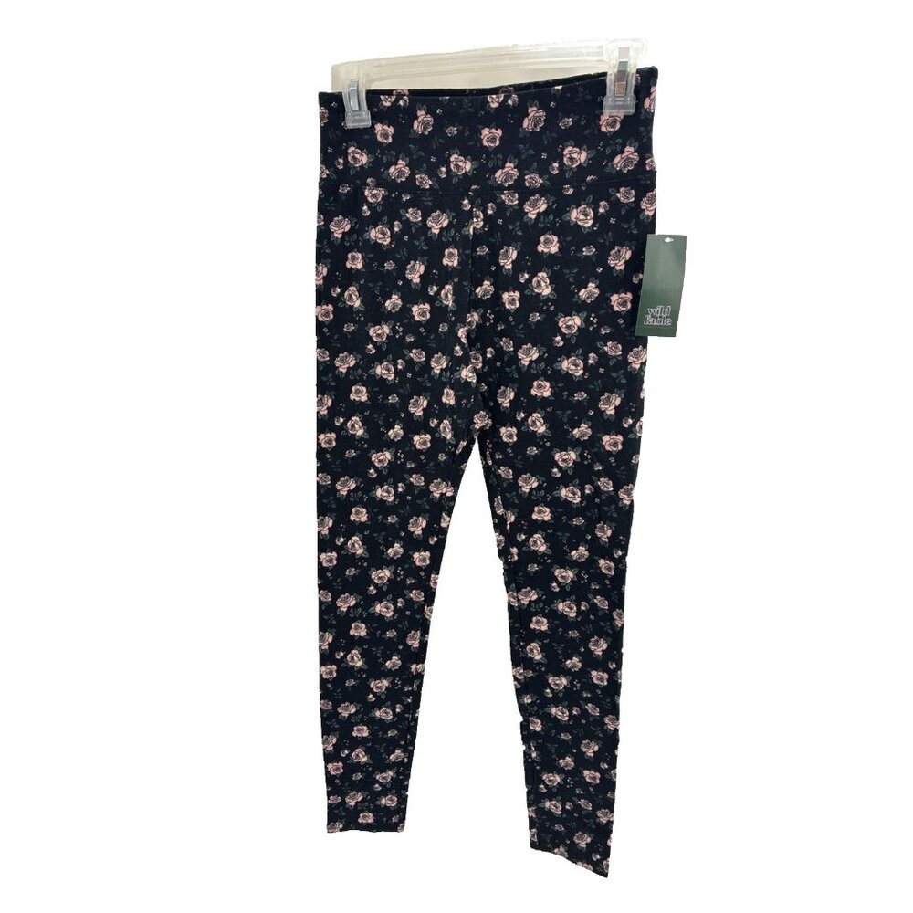 Wild Fable Womens M High Rise Leggings Black Floral Print Stretch Pants